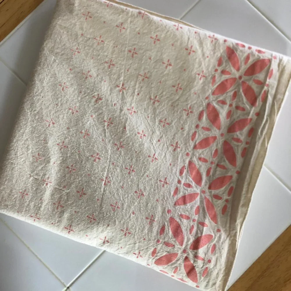 Vintage Beige Floral Tablecloth - 1960s Midcentury Modern Cottagecore Decor